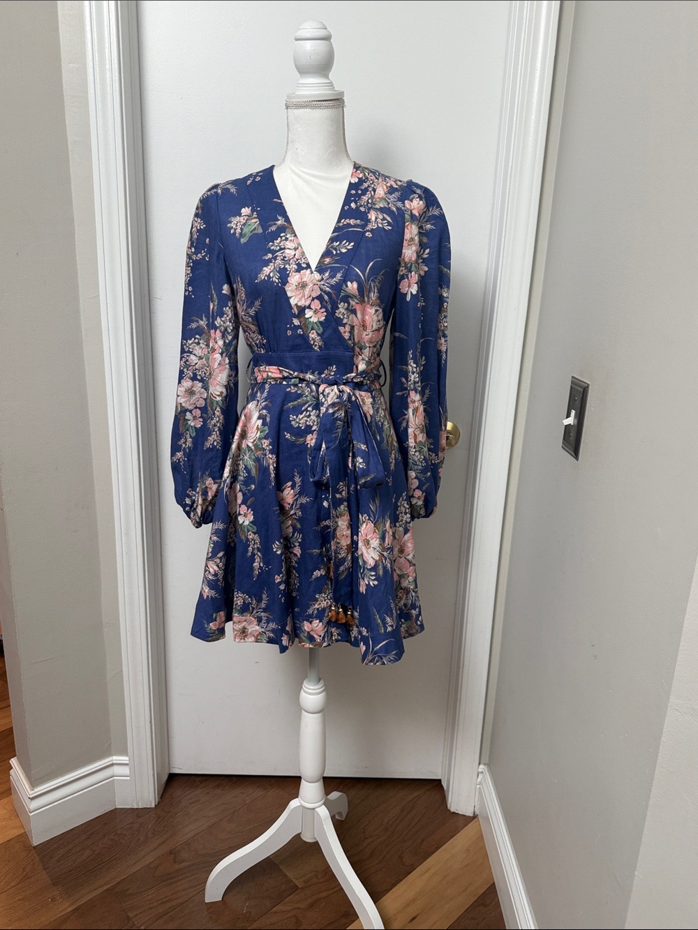 Zimmermann Navy Blue Floral Mini Wrap Dress